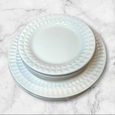 Coventry Skinny Hex White Dinner & Salad Plates | 8 Piece | EUC