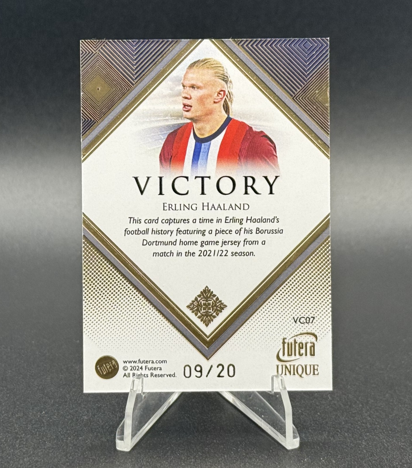 2024 Futera Unique Erling Haaland 9/20 Game Worn Patch Norway Dortmund # Match view 2