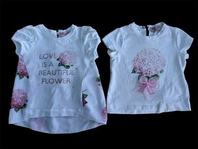 Monnalisa Girls floral Top Bundle White Pink Rhinestone Bow Set Sz 6 months