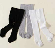 Girls' Cable Knit Cotton Footed Tights Size XS 4-5 gray white black 3 pack