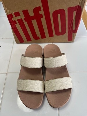 Fitflop Lulu Shimmerweave Slides Stone Beige Mix Size 7 New Never Worn
