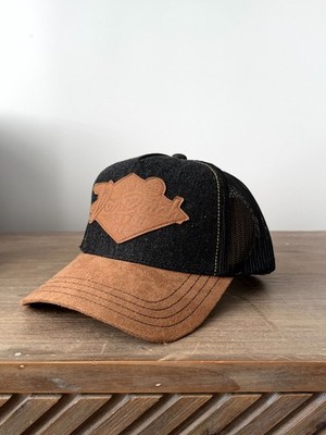 VON DUTCH California Motor Oil Car Brown Denim Velour Trucker Cap Mütze ORIGINAL