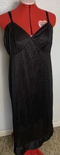Vintage Sans Souci Black Full Slip Silky Nylon Beautiful Adjustable Sz 40