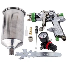 Silver 2.5mm HVLP Air Spray Gun Kit With Regulator Gauge Paint Sprayer 1L