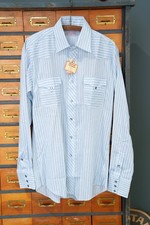 Vintage H Bar C Ranch wear Shirt Mens Large Western Pearl Snap blue striped