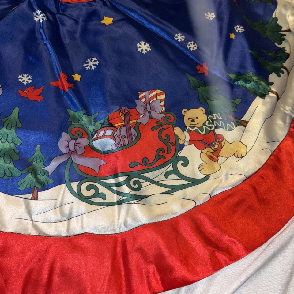 "Falda de árbol de Navidad de colección azul y roja con Santa-reno-pingüino y muñeco de nieve 46""" Foto 2 de 4