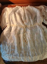 Antique Victorian Baby Dress Silk w/ Lace  Polished Shell Buttons 1890  1910