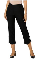 Antthony Women's Stretch Crop Pant with Button Hem Detail Black