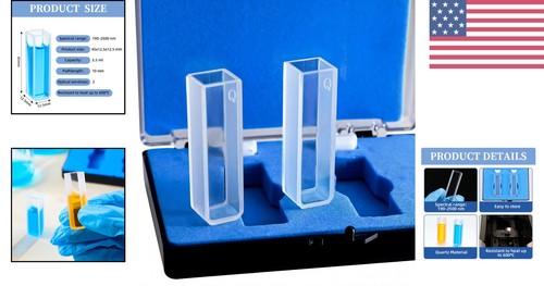 Versatili 2 PEZZI Cuvette al Quarzo - Capacità 3,5 ml, Ideale per Spettrofotometria - Foto 2 di 8