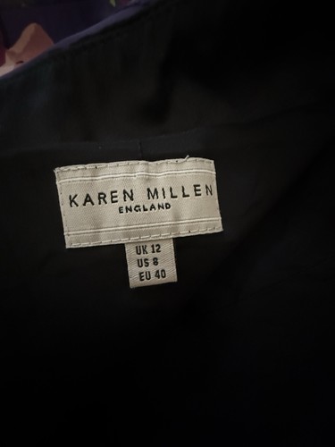 Abito Karen Millen Uk12 EU40 US8 viola floreale raso anni 40 vintage collo alto - Foto 16 di 17