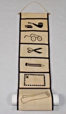 Vintage Hanging Organizer Paper Towel Holder 60s Cream Canvas 27.5X8.5In