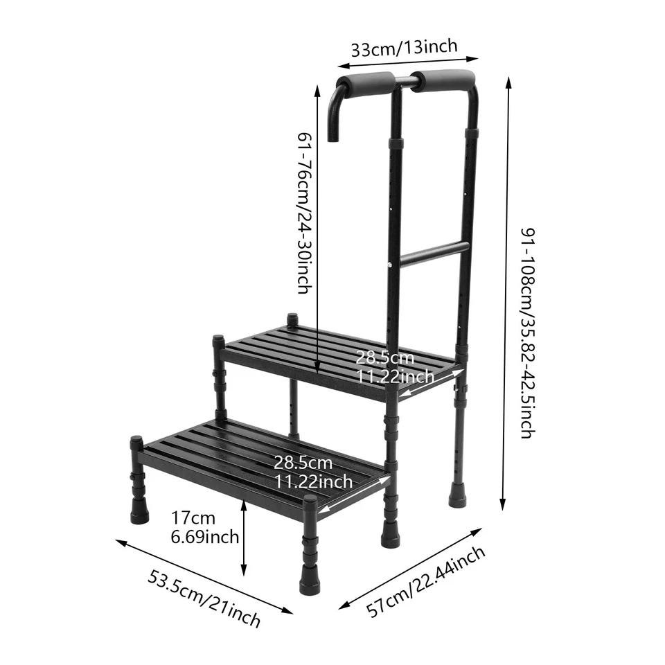 Adult Ramp with Handrail Metal Stepping Stool 2 Steps Stool with Handle - Image 4 of 4