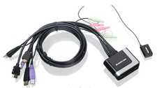 IOGEAR 2-Port HD Cable KVM Switch w Audio Connections GCS62HU - 1920 x 1200 60Hz