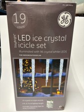 GE StayBright 19 Count LED Ice Crystal Icicle Lights LED 9ft White Tested Works