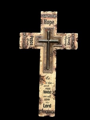 Rustic Western Christ. Love Hope Peace Amazing Grace Inspirational Stone Cross