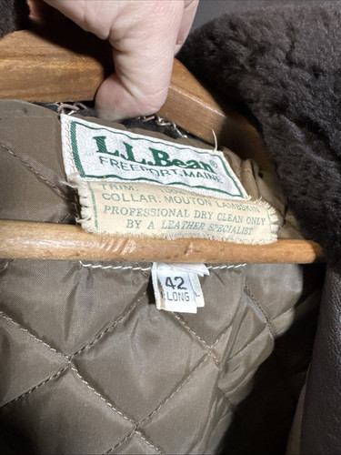 ✨ LL Bean Brown Flight Bomber Jacket 42L Goatskin Leather Lambskin Collar✨ - Picture 17 of 24