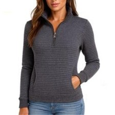 Athleta Ottoman ribbed quarter zip pullover sweatshirt gray athleisure stretch M