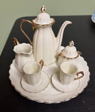 VTG Tiffany BAUM Brothers 10 Piece Porcelain Miniature Tea Set With Gold Trim 