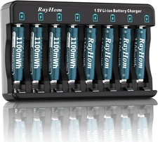 Rechargeable AAA Lithium Batteries with Charger, 8Pack Li-ion Triple a Battery,