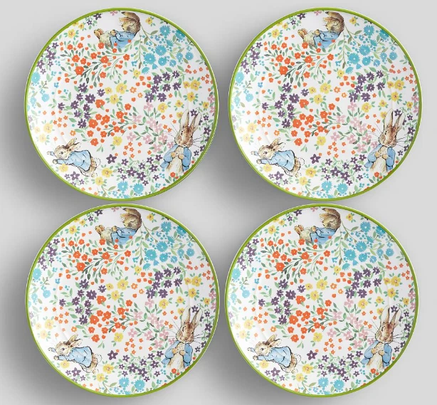 Pottery Barn Peter Rabbit Floral Appetizer Plates Set of 4 Easter Spring New - Image 2 of 4