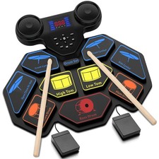 Electronic Roll Up Portable Drum Set Kit MIDI Practice Pad Speaker Sticks