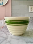 Beautiful Vintage Hull Beehive Green Stripe Yellowware Mixing Bowl 5.5” x 3.5”