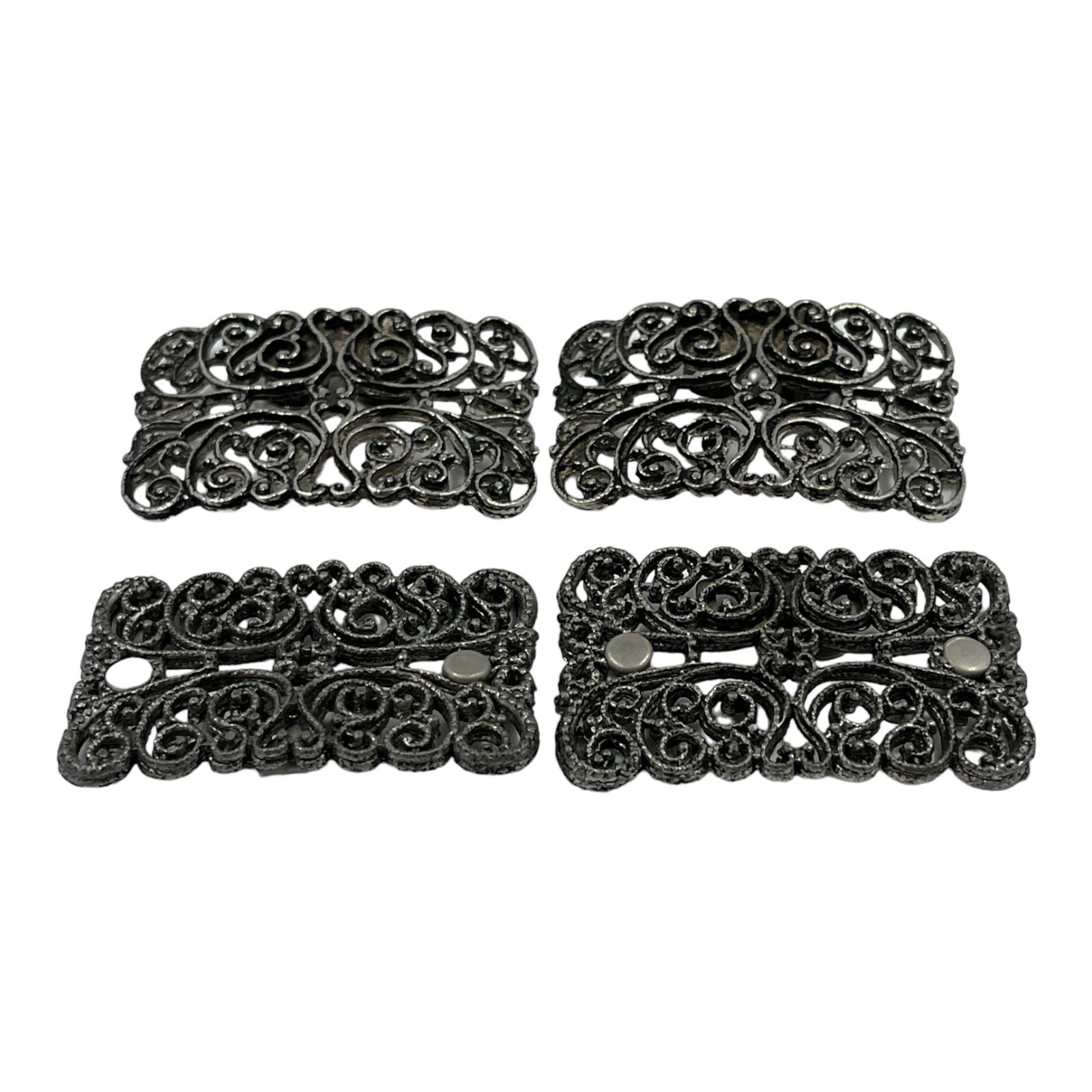 Vintage Silver Tone Ornate Shoe Clips Buckle Metal Pair Rectangle Set Of 2