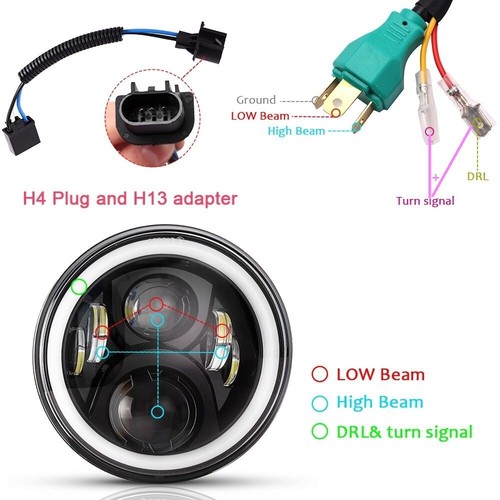 Faros LED redondos de 7 pulgadas Halo ojos angulares ámbar para 97-2017 Wrangler JK LJ TJ - Imagen 10 de 10