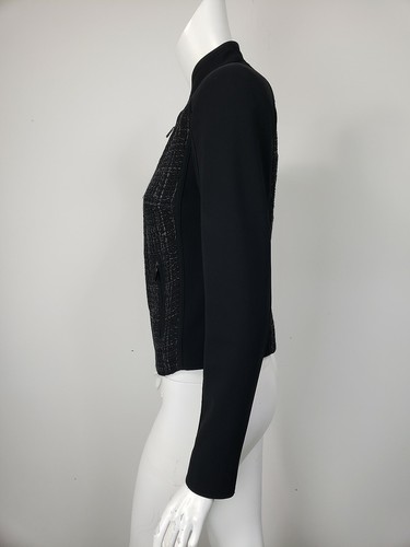CARLISLE Jacket Black Crepe Boucle Tweed Panel Zip Front sz 2 - Picture 3 of 4