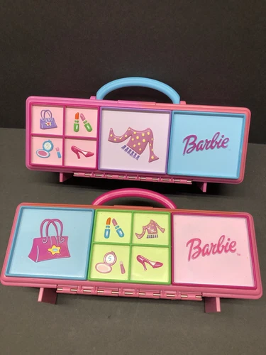 Two Tara Toy Barbie Doll Accessory Case Pink Plastic Storage 9" Vintage 1999