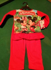 NEW DISNEY MINNIE MICKEY MOUSE FLANNEL PAJAMAS TOP  PANTS 12 18 24 MO. TODDLER