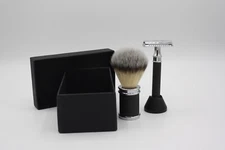 Classic Shaving Giftset (Black Metal Razor,Metal Brush,Metal Stand)for Men