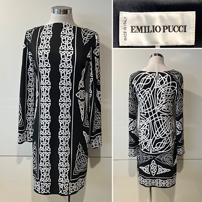 EMILIO PUCCI Italy Blue/Orange Silk Jersey Mosaic Pucci Dress 40IT