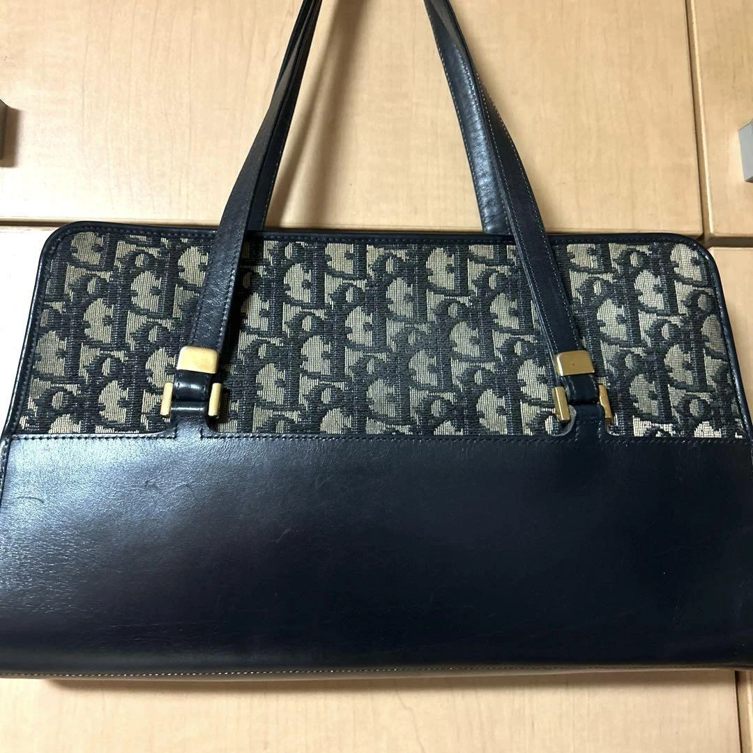 Ancien sac à main DIOR Christian Dior Trotter tote bag toile marine cuir logo CD