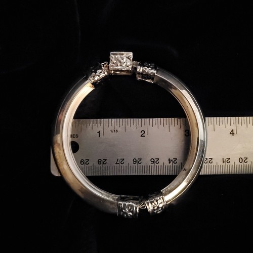 Three Section Joined Nickle Silver Bracelet with Authentic Smoky Quartz Gem - Picture 5 of 12