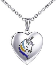 Unicorns Gifts for Girls Heart Locket Necklace That Holds Pictures Photo Lockets