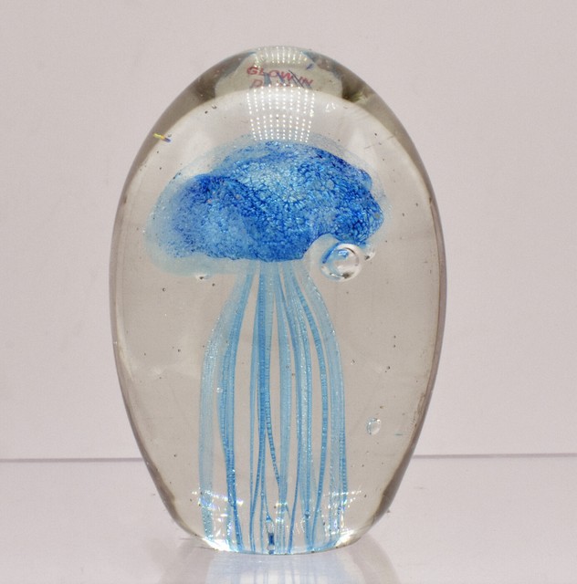 Blue Jellyfish Paperweight 33/4" Egg Shape Glow in the Dark eBay