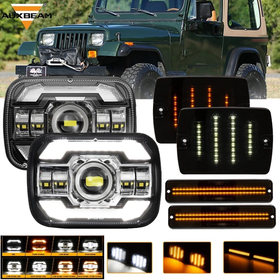 Combo de luces de señalización lateral de señal de giro de faros LED para Jeep Wrangler YJ 1987-1995 Foto 2 de 4