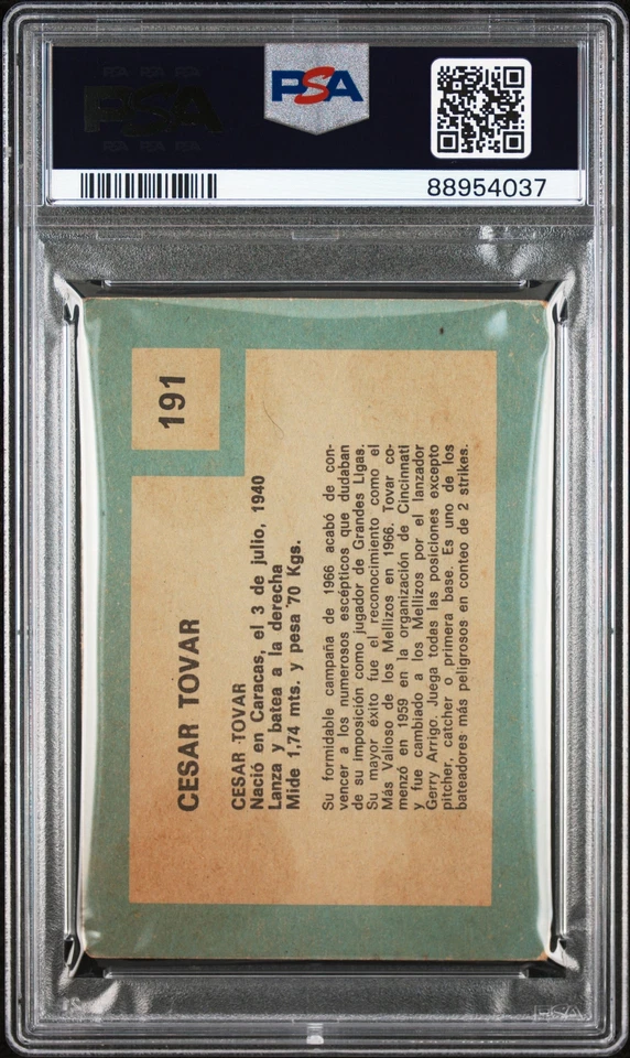 1967 Venezuela Topps 191 Cesar Tovar - PSA 3.5 - Image 2 of 2