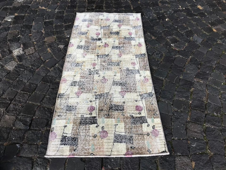 Tapete turco antigo tapete de área boêmio tapete Oushak tapete vintage tapete de lã feito à mão - Imagem 4 de 4