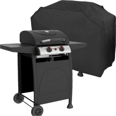 2 Brenner Gas BBQ Grill & Abdeckung Set - Zündung Tragbar Garten Kochen Leicht Reinigen