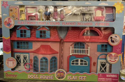 Boley American Doll House - 21 Pc Kids & Toddler Toy House Playset with  Small Furniture & Dolls