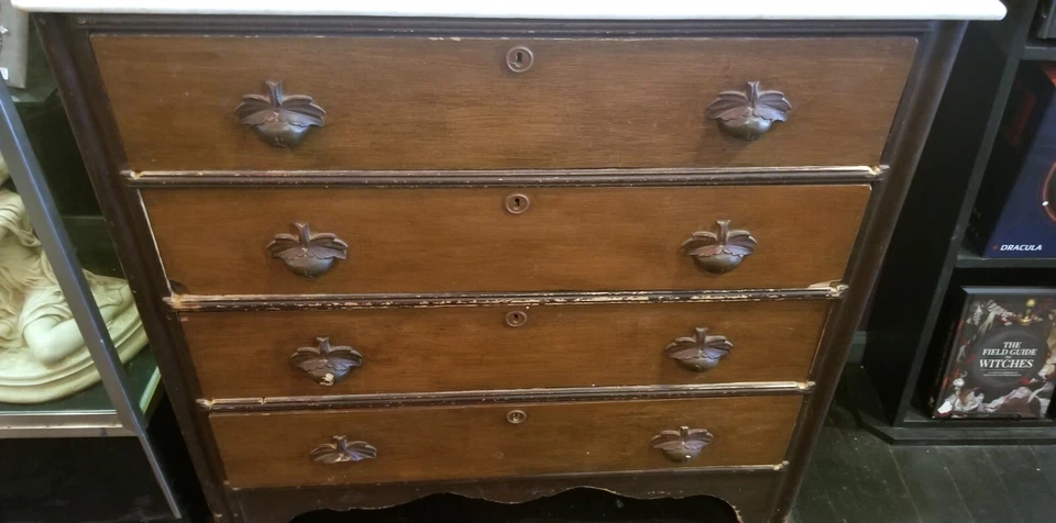 Antique Marble Top 4 Drawer Oak Dresser 38.5"x37"x17.5" Very Good Condition - Image 2 of 4