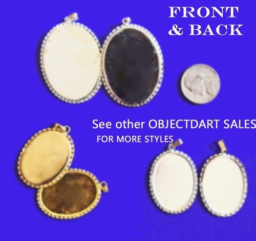 2 Pendant Silver Settings fit 28x20mm flat back vintage Findings w/bails - Picture 5 of 5