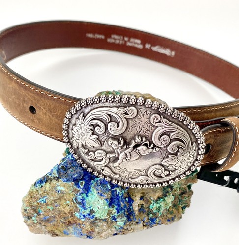 Nocona Co Women’s Brown Leather Belt /Cowgirl Sz 26 -Cow Rodeo Buckle NEW NWT - Picture 10 of 11
