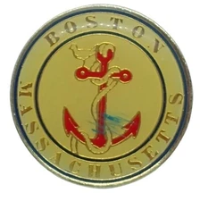 BOSTON MASSACHUSETTS PIN - Red Anchor Rope Seagull Enamel