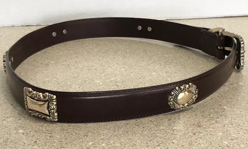 Vtg Fossil Metal Accent Leather Belt Womens M 30-32” Waist Brown/Silver 90’s EUC - Picture 3 of 11