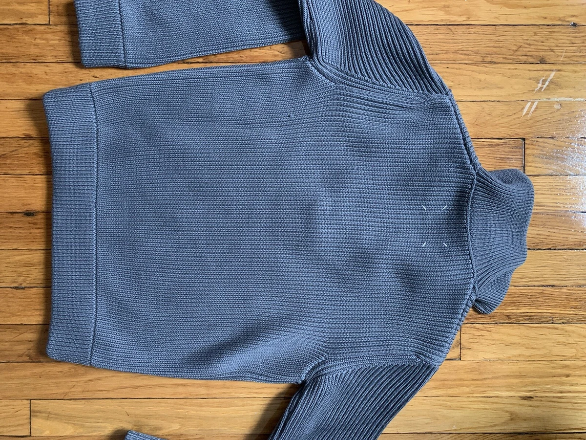 Maison Martin Margiela Mens Half Zip Ribbed Wool Sweater Blue Grey  