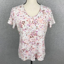 Croft & Barrow Classic Top Tee Shirt Size Large Stretch Gray Floral 100% Cotton
