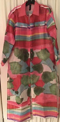 Berek Light & Lofty Duster Cardigan Sheer w/ Belt Medium Pink/Vibrant Colors NWT